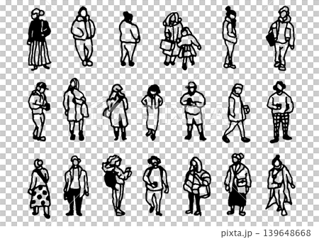 街の人々、大勢のセット。手描きのベクターデータ。 139648668