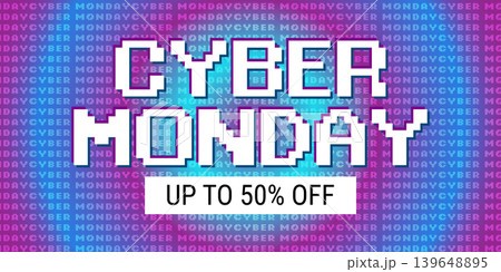 Cyber Monday background with text. Promo sale horizontal banner design. Abstract vector illustration 139648895