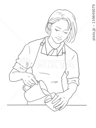 コーヒーを注ぐ女性のカフェ店員 手描き風線画イラスト ラテアート コーヒーを注ぐ女性のカフェ店員 手描き風線画イラスト ラテアート 139649079