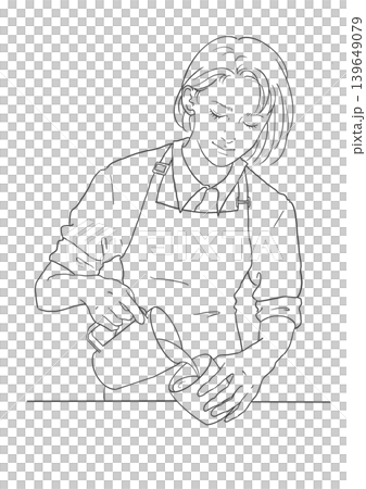 コーヒーを注ぐ女性のカフェ店員 手描き風線画イラスト ラテアート コーヒーを注ぐ女性のカフェ店員 手描き風線画イラスト ラテアート 139649079