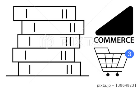 Online shopping, logistics, retail business, digital trade, product delivery, supply chain. Stacked packages and shopping cart icon. Online shopping and logistics with neat elements 139649231