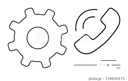 Customer service, technical support, communication, digital interaction, service optimization, connectivity. A gear symbol next to a phone icon. Customer service and technical support concept 139650173