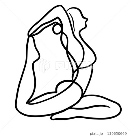 Elegant woman yoga pose line art, minimalist female silhouette, flexibility, calm, relaxation Elegant woman yoga pose line art, minimalist female silhouette, flexibility, calm, relaxation 139650669