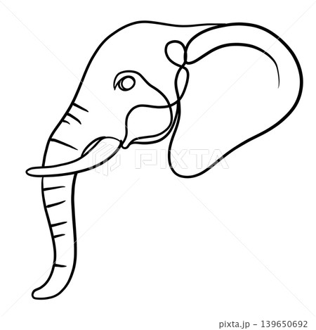 Elephant animal wildlife outline drawing large ear trunk black and white simple line art 139650692