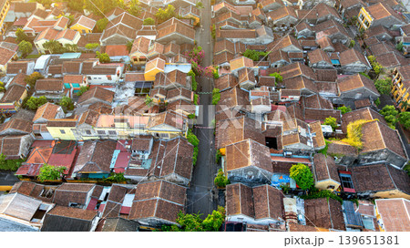 Aerial view of Hoi an ancient town at sunrise, Vietnam. Aerial view of Hoi an ancient town at sunrise, Vietnam. 139651381