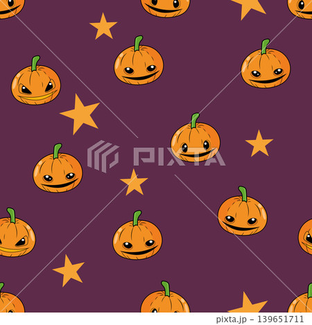 Cute Halloween Pumpkin & Stars Seamless Pattern Cute Halloween Pumpkin & Stars Seamless Pattern 139651711