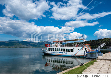 Greece, tourist boat named Olympia operating on Lake Orestiada in Kastoria 139651854