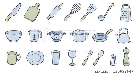 Kitchen, tableware and utensil. Vector collection of icons Kitchen, tableware and utensil. Vector collection of icons 139652647