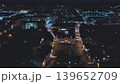 Porvoo, Finland - December 08, 2020: Aerial perspective of a beautifully illuminated town square at night, showcasing festive lights and charming architecture in a cozy atmosphere 139652709