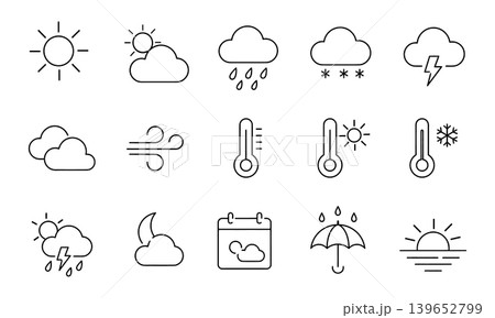 weather icons set in thin line style weather icons set in thin line style 139652799