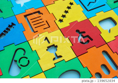 Inclusion and accessibility concept with diverse puzzle. Equal opportunities. Inclusion and accessibility concept with diverse puzzle. Equal opportunities. 139652834