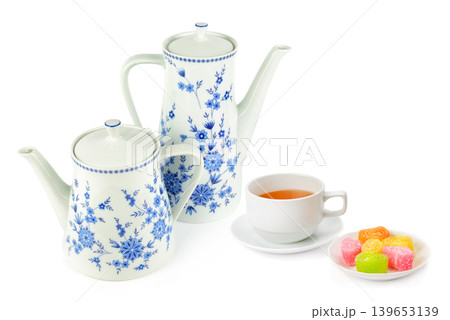 Cozy Tea Time Composition with Antique Style Dishware Cozy Tea Time Composition with Antique Style Dishware 139653139