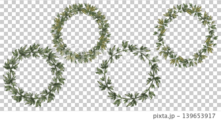 Set of watercolor greenery wreaths and round frames with delicate botanical leaves for logos, wedding invitations, labels and branding. Elegant organic circles for modern, romantic design projects Set of watercolor greenery wreaths and round frames with delicate botanical leaves for logos, wedding invitations, labels and branding. Elegant organic circles for modern, romantic design projects 139653917