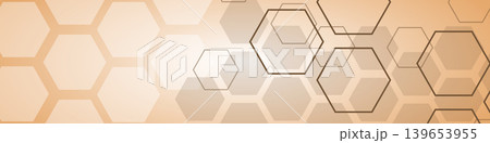 Soft beige hexagon technology abstract background with layered hexagonal shapes. Modern minimal honeycomb wide banner Soft beige hexagon technology abstract background with layered hexagonal shapes. Modern minimal honeycomb wide banner 139653955