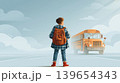 Back to school concept: child with backpack waiting for an approaching school bus 139654343