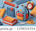 Back to school flat scene with backpack, books, pencil and school supplies 139654354