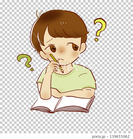 A boy thinking while studying at home A boy thinking while studying at home 139655062