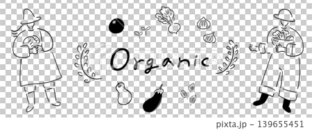 農家さん&オーガニック野菜_手描きイラスト_線画|Organic 農家さん&オーガニック野菜_手描きイラスト_線画|Organic 139655451