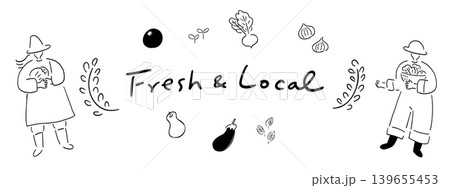 農家さん＆新鮮野菜_手描きイラスト_線画｜Fresh&Local 139655453