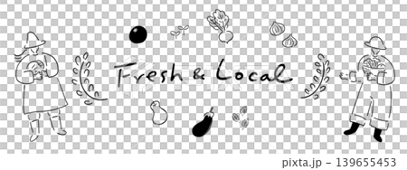 農家さん＆新鮮野菜_手描きイラスト_線画｜Fresh&Local 139655453