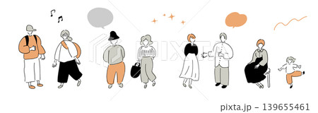 いろんな年齢の人々_カップル,男性,女性,キッズ,シニア|グレー×オレンジ いろんな年齢の人々_カップル,男性,女性,キッズ,シニア|グレー×オレンジ 139655461