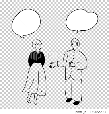 一對情侶在交談 | 線條畫 一對情侶在交談 | 線條畫 139655464