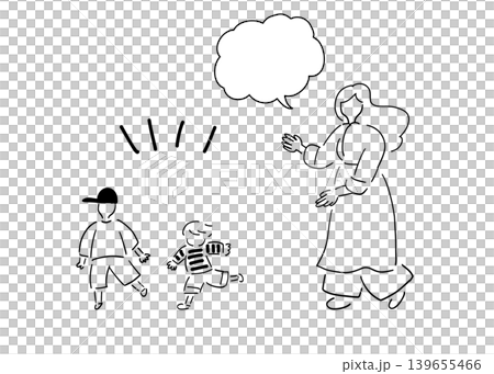 孩子媽媽玩耍 | 線條畫 孩子媽媽玩耍 | 線條畫 139655466
