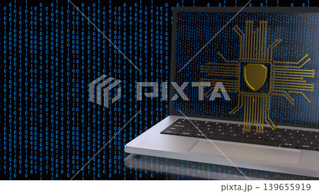 Digital Cyber Security Laptop Protection 3d render. Digital Cyber Security Laptop Protection 3d render. 139655919