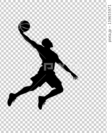 Dynamic Silhouette Man Dunking Basketball Mid Air Athletic Sport Action Dynamic Silhouette Man Dunking Basketball Mid Air Athletic Sport Action 139655971