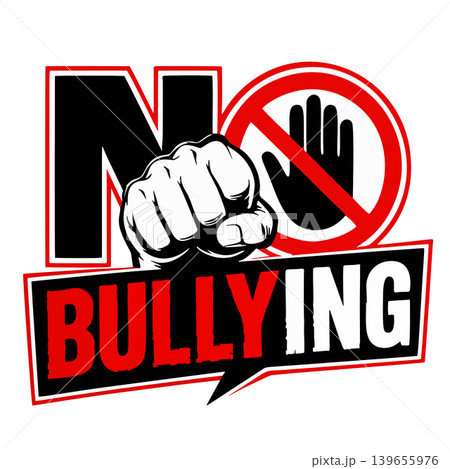 Bold Graphic Design Illustrating a Powerful Fist and a Stop Sign Against Bullying Bold Graphic Design Illustrating a Powerful Fist and a Stop Sign Against Bullying 139655976