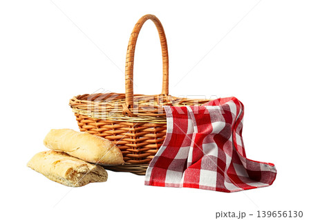 Bread loaves in a woven basket, isolated on white, PNG Bread loaves in a woven basket, isolated on white, PNG 139656130