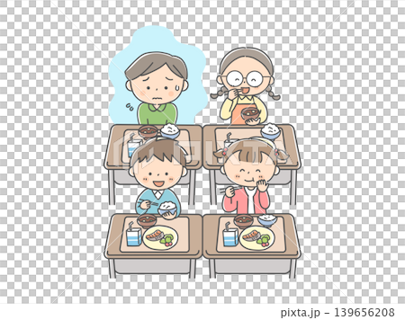 A boy who dislikes eating school lunches and the scene of lunchtime. A boy who dislikes eating school lunches and the scene of lunchtime. 139656208