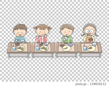 楽しそうに給食を食べる子供たち 139656212