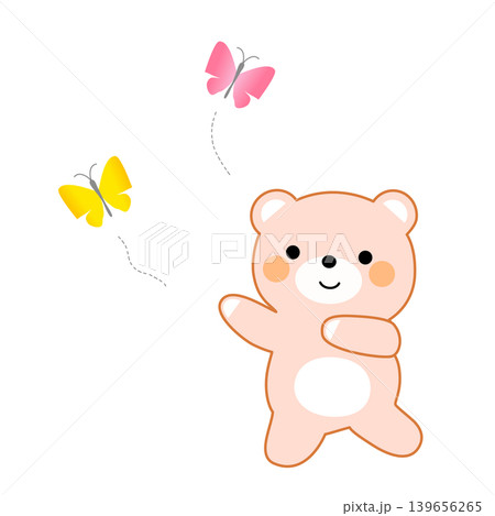 蝶々を追いかけるかわいいクマのキャラクター 139656265