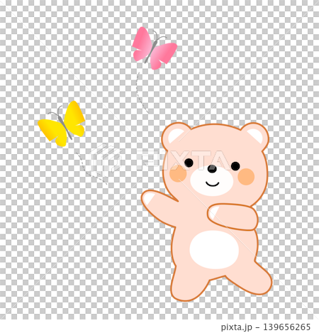 蝶々を追いかけるかわいいクマのキャラクター 139656265