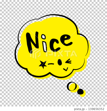 手描き風Nice文字入りポップアート吹き出しイラスト、アメコミ風のかわいい雲型リアクションステッカー 手描き風Nice文字入りポップアート吹き出しイラスト、アメコミ風のかわいい雲型リアクションステッカー 139656352