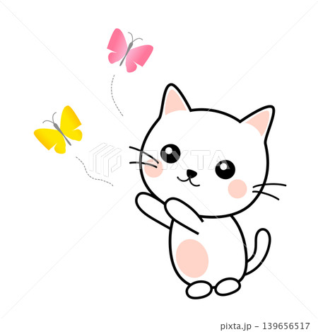 チョウチョを追いかけるかわいい白猫 チョウチョを追いかけるかわいい白猫 139656517