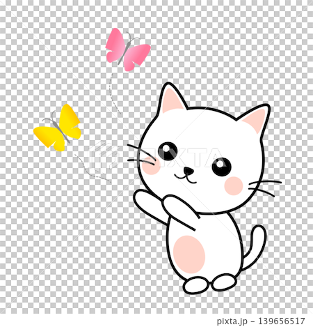 チョウチョを追いかけるかわいい白猫 チョウチョを追いかけるかわいい白猫 139656517