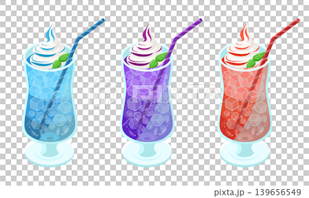 カラフルな3色のソーダフロートのイラストセット カラフルな3色のソーダフロートのイラストセット 139656549