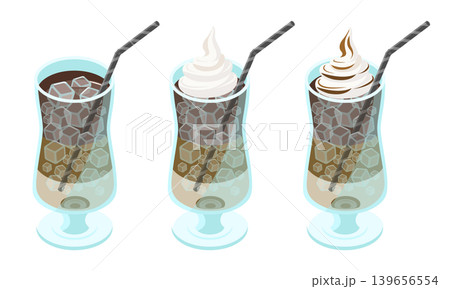 コーヒーフロートとカフェラテのドリンク3点セット コーヒーフロートとカフェラテのドリンク3点セット 139656554