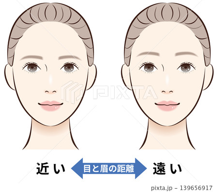 目と眉の距離(近い・遠い) 比較イラスト 目と眉の距離(近い・遠い) 比較イラスト 139656917