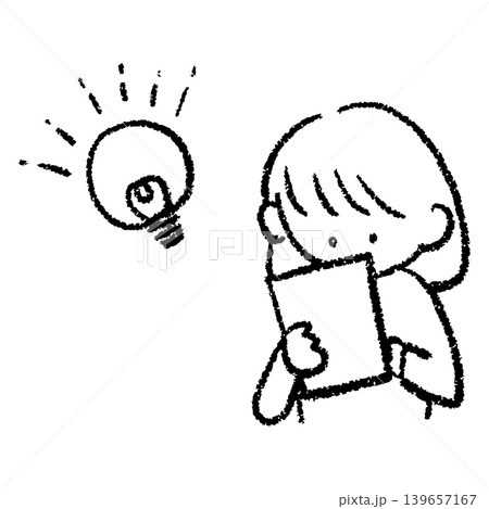 書類を見てひらめく女性の手描きイラスト 139657167