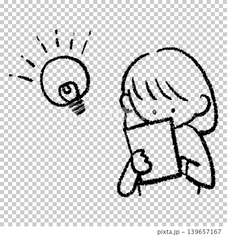 書類を見てひらめく女性の手描きイラスト 139657167
