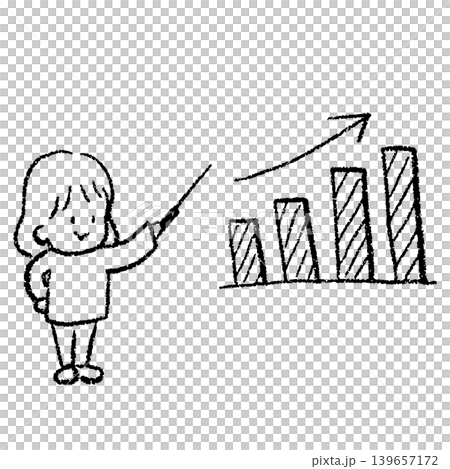 上昇する棒グラフを指す女性の手描きイラスト 上昇する棒グラフを指す女性の手描きイラスト 139657172