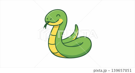 Cute cartoon green snake with the snake is coiled playfully cute animal curious animal wildlife illustration character adorable friendly charming whimsical entertainment education creature 139657851