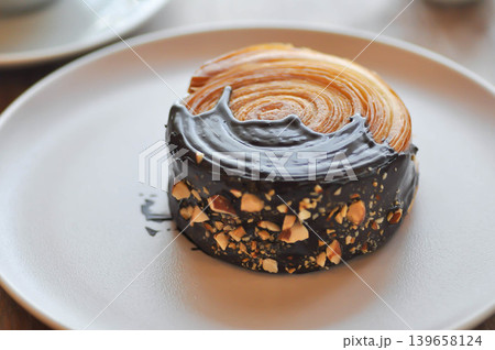 timber ring or chocolate timber ring or bread or round croissant 139658124