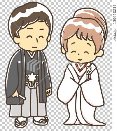 身著傳統日式婚禮服飾的新郎新娘 身著傳統日式婚禮服飾的新郎新娘 139658235