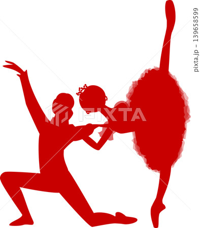 バレエ パ・ド・ドゥ2人で踊るバレリーナの赤のシルエット バレエ パ・ド・ドゥ2人で踊るバレリーナの赤のシルエット 139658599