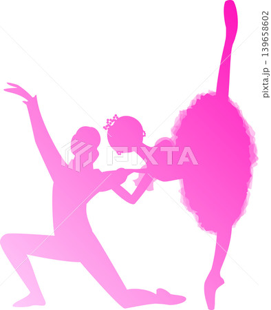 バレエ パ・ド・ドゥ2人で踊るバレリーナの濃いピンクのグラデーション バレエ パ・ド・ドゥ2人で踊るバレリーナの濃いピンクのグラデーション 139658602