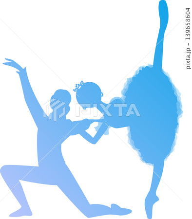 バレエ　パ・ド・ドゥ2人で踊るバレリーナの青色のグラデーション 139658604